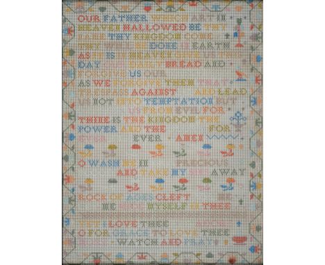 LINEN SAMPLER, EARLY 20TH C, 45 X 35CM 