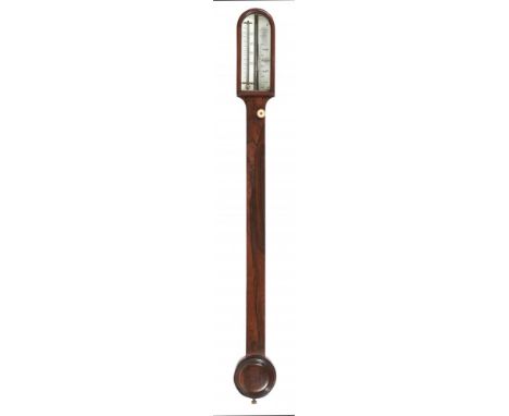 A VICTORIAN ROSEWOOD CISTERN BAROMETER, LPEDRONE 57 LORD ST LIVERPOOL, with mercury thermometer, ivory scales and vernier, 94