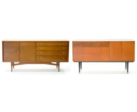 A LEBUS TEAK SIDEBOARD, 80CM H; 168 X 46CM AND ANOTHER, SIMILAR, C1970'S 