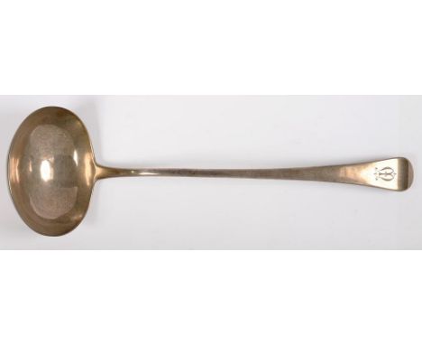 A GEORGE III SILVER SOUP LADLE, 32 CM L, LONDON 1794, 5OZS 16DWTS++TARNISHED