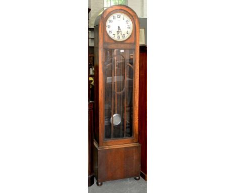 AN OAK ARCH TOP LONGCASE CLOCK WITH CHIMING MOVEMENT, THE SILVERED DIAL INSCRIBED ENFIELD, C1930, 119CM H X 45CM W