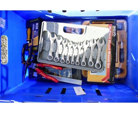 A collection of mainly unused hand tools including screwdrivers, spanners, pliers, etc (1 tray) 