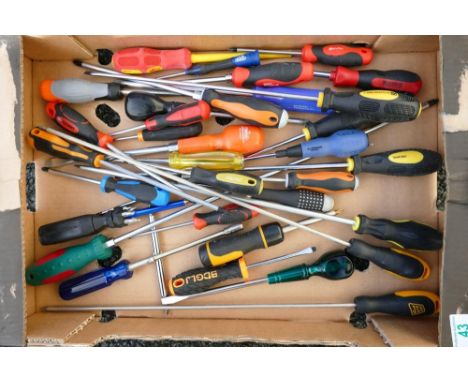 A collection of mainly unused hand tools including screwdrivers, spanners, pliers, etc (1 tray) 