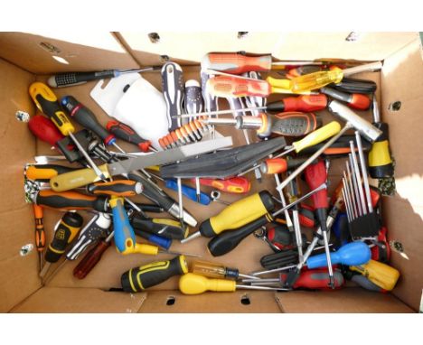 A collection of mainly unused hand tools including screwdrivers, spanners, pliers, etc (1 tray) 
