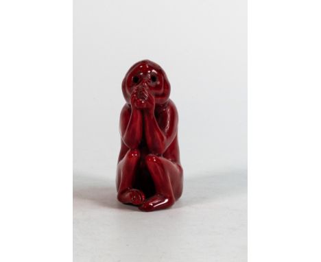 Bernard Moore mottled Flambe model of seated monkey eating nut, h.7.5cm, initialled BM to inside of base. 