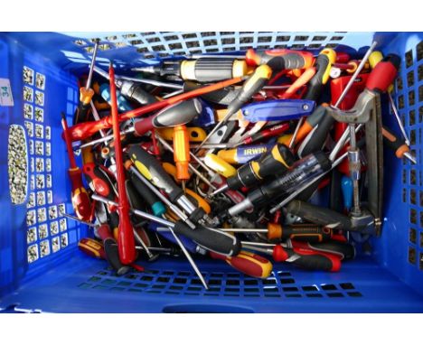 A collection of mainly unused hand tools including screwdrivers, spanners, pliers, etc (1 tray) 