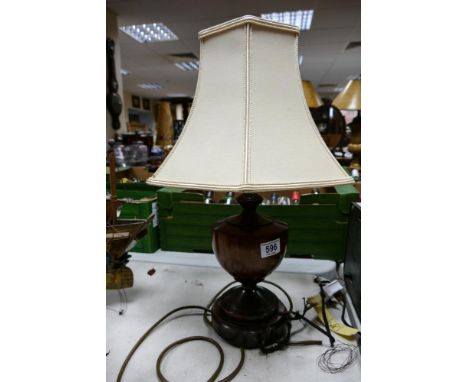 Mahogany Turned Urn Shaped Lamp Base &amp; Shade, height with shade 53cm 