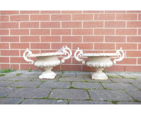 Pair of cast iron garden planters, 42cm x 25cm high appx.