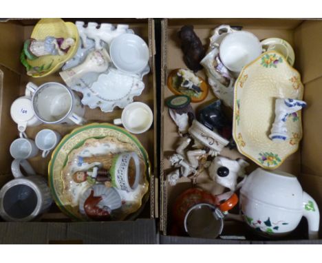 A mixed collection of items to include Wade teapot, Poole pottery dinner plate, ornamental figures, Aldridge bud vase, musica