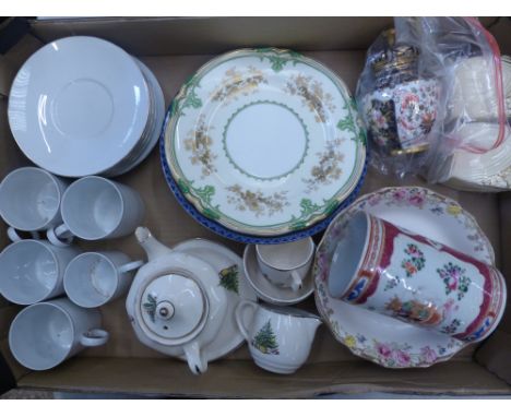 A mixed collection of ceramic items to include Royal Tudorware childs tea set items, Minton cabinet plate, continental tea wa