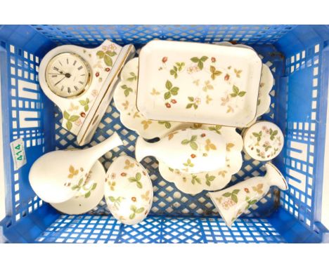 Collection of Wedgwood Wild Strawberry China to include Mantle Clock, Trefoil Dish, Vases etc (1 tray) 