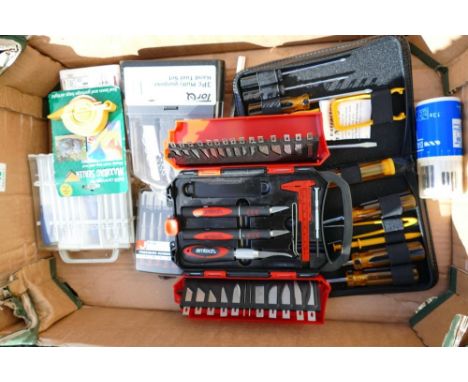 A collection of mainly unused hand tools including screwdrivers, spanners, pliers, etc (1 tray) 