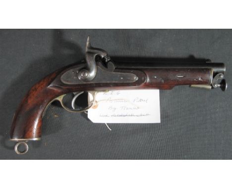 A 19TH CENTURY TRANTER OF BIRMINGHAM MUZZLE LOADING PERCUSSION SERVICE PISTOL, with 20cm barrel, brass nosing to the full sto