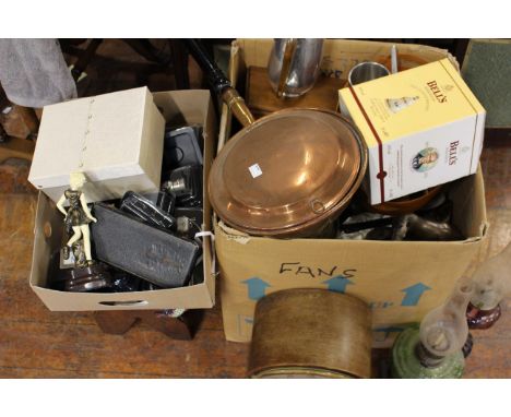 A quantity of miscellaneous items to include; A mantel clock, oil lamps, fire screens, quantity of pin badges, clocks, small 