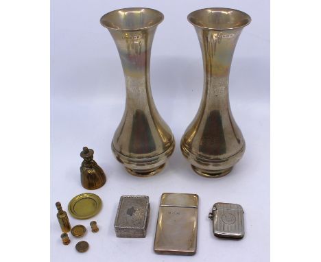Selection of Sterling Silver items and miscellaneous items.  To include a pair of Sterling Silver vases , Sterling Silver Snu