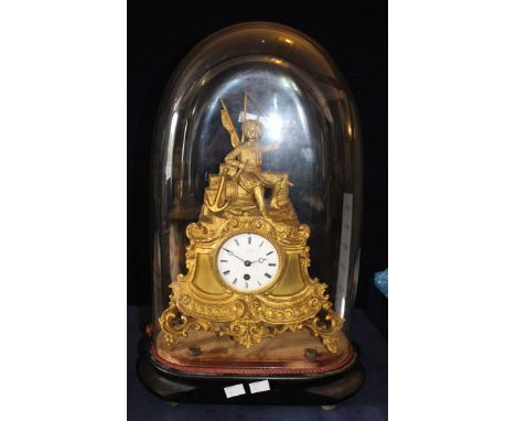 A French mantel clock, 19th century, the white enamel dial inscribed Simpson, Paris, in gilt metal case surmounted by a sailo