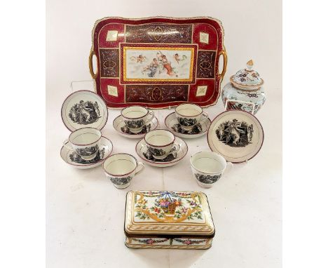 A collection of ceramics to include a Vienna Cabaret tray, measuring 40cm x 26 cm , in good condition, 6 cups and saucers C18