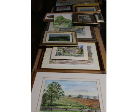 A quantity of pictures prints and watercolours to include; a Bovril advertising print, cottage scenes and others. (2)