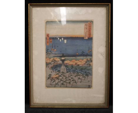 After Utagawa Hiroshige (1797-1858) "Ishiyawa Temple and Lake Biwa" wood block print, 30cm x 20cm