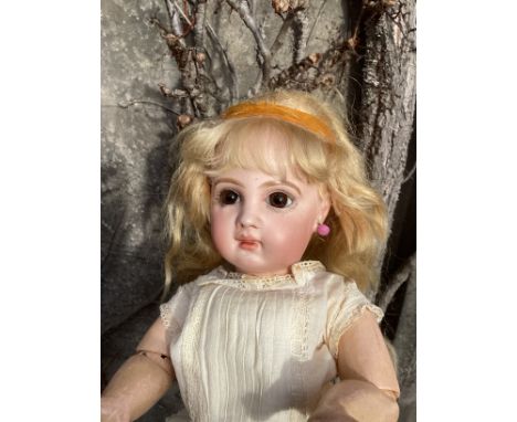    Emile Jumeau c 1883 French antique bisque head 15” doll  Doll, Au Nain Bleu, Paris.A magnificent Bisque head socket doll, 