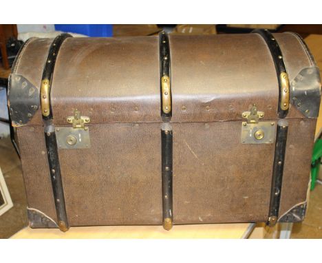 Early 20th century leather style bound dome topped trunk. (1)