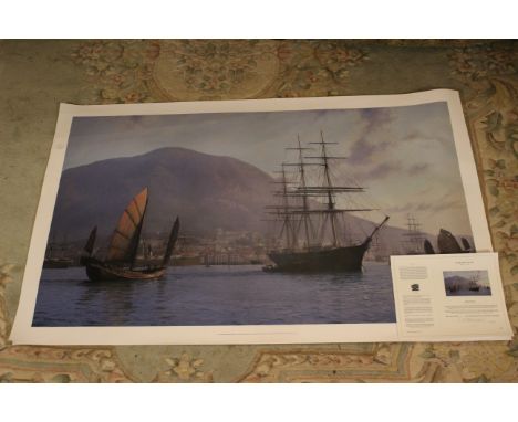 Steven Dews (b1949) A limited edition colour print no 3/300 "Lothair loading tea, Hong Kong 1873", 76cm x 270cm, with signed 