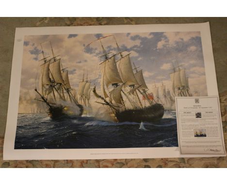 Steven Dews (b1949) a limited edition colour print no 47/100, "Battle of Chesapeake, 5th September 1781" published by Rosenst