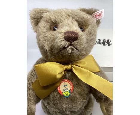    Steiff Vintage boxed teddy bear , light brown 1958-2008 replica issue traditional classic articulated mohair teddy bear to