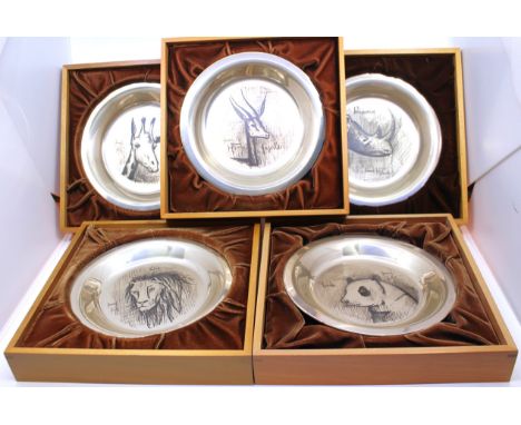 Bernard Buffet Silver Plate Dishes framed. Five of them altogether.  To include Giraffe, Lion, Panda, Rhinoceros and Gazelle.