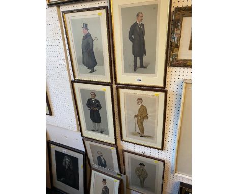 8 Spy prints, one unframed