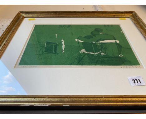 A framed Willie Rodger gold print, The Game