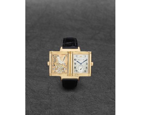 Jaeger-LeCoultre. A fine and rare limited edition 18K rose gold manual wind reversible wristwatch with Tourbillon and power r