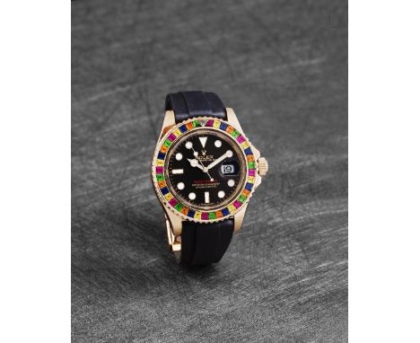 Rolex. A fine and rare 18K rose gold sapphire, tsavorite and diamond set automatic calendar wristwatchModel: Yacht-Master 'Tu