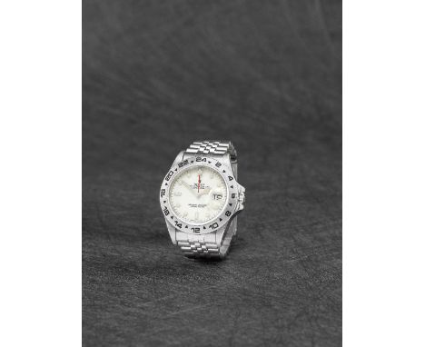 Rolex. A fine and rare stainless steel automatic calendar bracelet watch with panna rail dialModel: Explorer IIReference: 165