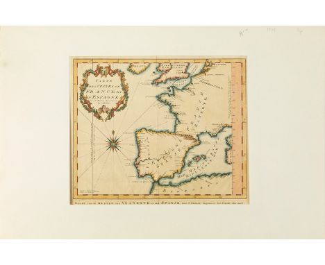 Map of the coasts of Spain and France, 18th century.Colour engraving.Engraver: Jacques-Nicolas Bellin (Paris, 1703-Versailles