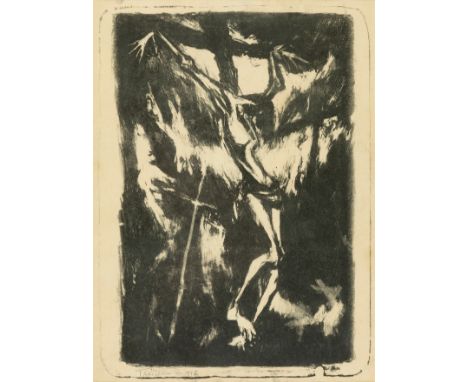 German school; mid-20th century."Christ crucified",. 1958.Etching on paper.Hand signed and dated in the lower right area.Size