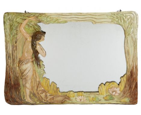 Art Nouveau mirror, possibly from the GOLDSCHEIDER factory. Vienna, circa 1900.Art Nouveau mirror.Polychrome terracotta.Illeg