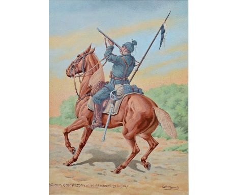 Bungartz, Jean, 1854 Köln - 1934 Münster"Ulanen-Regt. Grossherz. Friedrich v. Baden (rhein) No 7". Gouache. Rechts unten sign