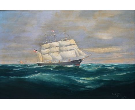 Ovell (?), Ralf, BremenDarstellung des Segelschulschiffes "Niobe" (1913-1932). Öl auf Leinwand, (20)08, rechts unten signiert