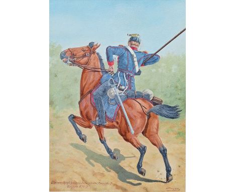 Bungartz, Jean, 1854 Köln - 1934 Münster"Ulanen-Regt.Grossherz. Friedr. v. Baden (Rhein.) No 7, Uniform 1870-71". Gouache. Re