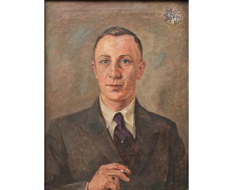 Keller, G.Porträt eines rauchenden Mannes. Öl auf Leinwand, 1946. Signiert und datiert rechts unten, rechts oben Burschenscha