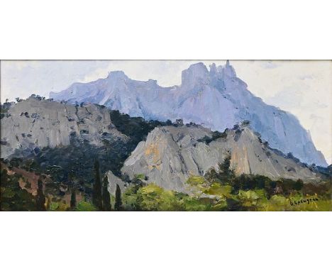 Brendel, Olga Vladimirovna, 1923 Borsna - 1999 SochumiBerglandschaft. Öl auf Karton, 1895. Rechts unten signiert, rückseitig 