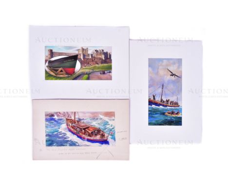 Ogdens Cigarettes - The Story Of The Life-Boat (c1950s unproduced set) - three original hand painted mixed media artwork piec