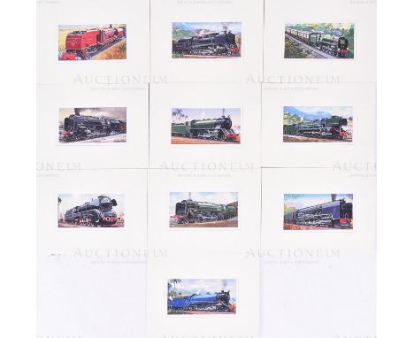 Richard Ward (B.1944) - x10 pieces of detailed, mixed media, original artworks featuring a series of steam locomotives, belie