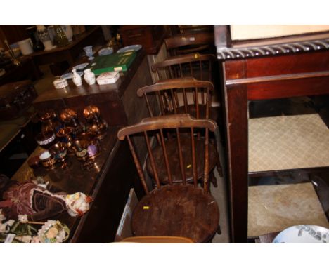 Three Ibex stick back kitchen chairs; together with a 19th Century rosewood bar back chair; and an elm seated kitchen chair