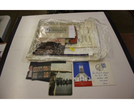 Liverpool, a collection of early post-marks on stamps; and post-cards including districts; also ephemera with pencil drawing,