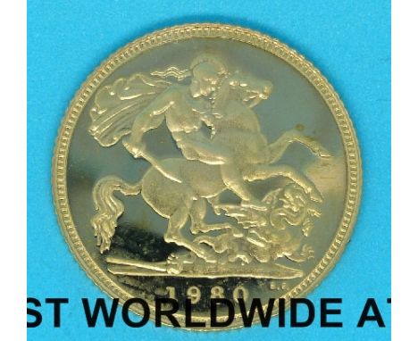 A 1980 cased proof gold half sovereign, the first half sovereign of her reign