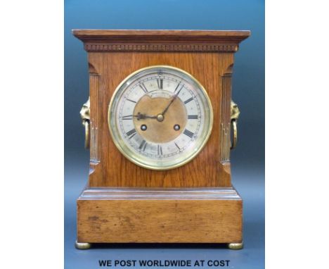 An oak cased two train clock Rowell and Harris  Oxford to dial with French movement by CH Vene reg. no. 34056 striking on a g
