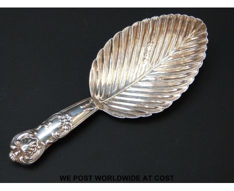 A Victorian hallmarked silver caddy spoon with leaf bowl and Kings pattern handle, Birmingham 1840 maker Gervase Wheeler,  le