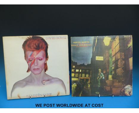 Two LPs by David Bowie, both first pressings: “Ziggy Stardust” (Matrices BGBS 0864/65 1E/2E; B2 AAK & B6G etched into dead wa